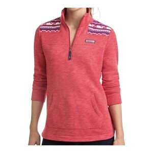 Vineyard Vines Coral Pink Half-Zip Sweatshirt with Patterned Shoulders